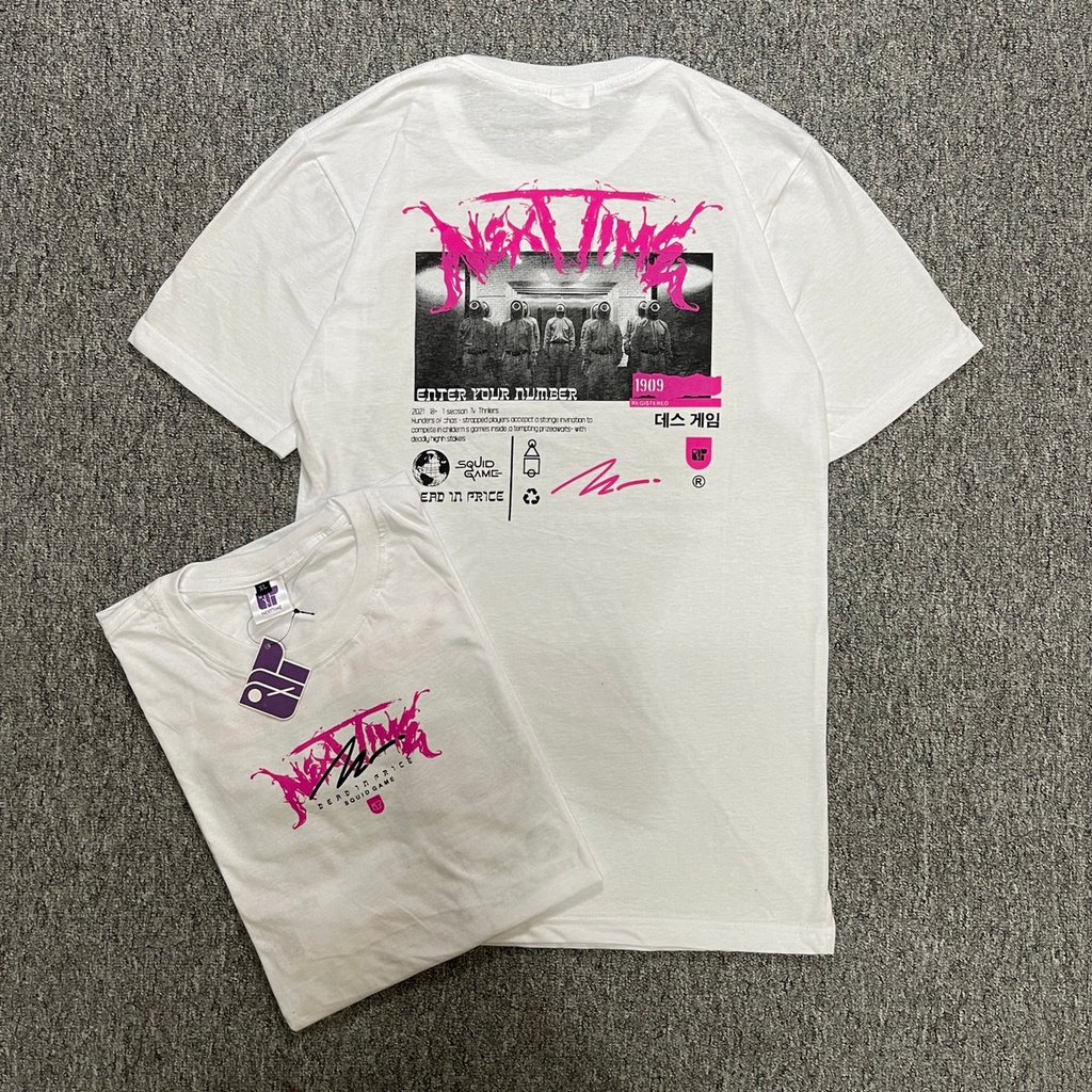 T-SHIRT STREETWEAR KAOS DISTRO ORIGINAL SEVENKEY x NEXTTIME SPESIAL ART SQUID GAME PUTIH