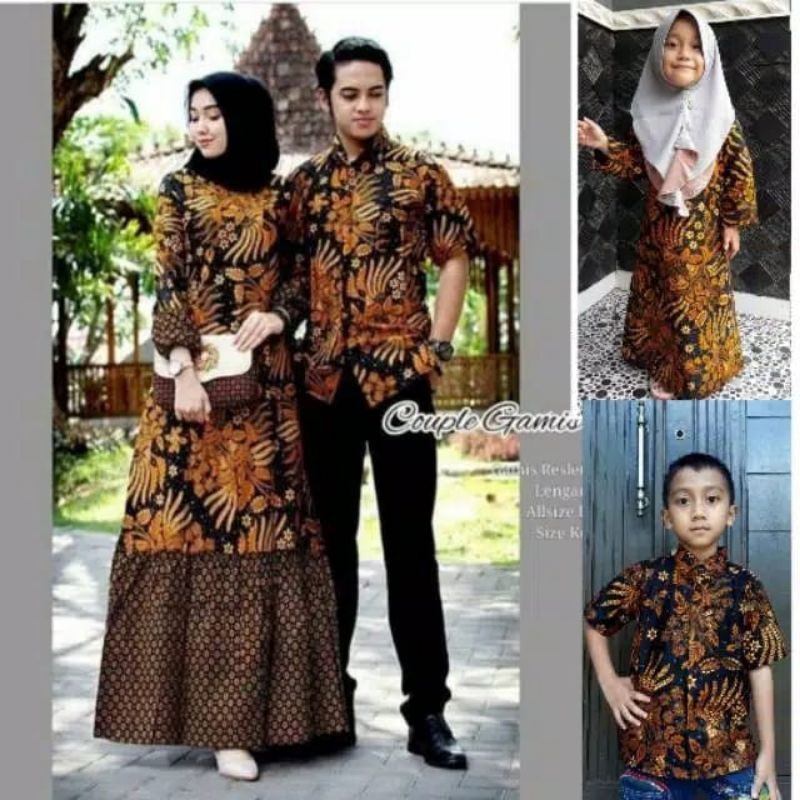 Batik couple keluarga set couple batik keluarga termurah di shopee / Baju batik keluarga manggar coklat rempel bawah