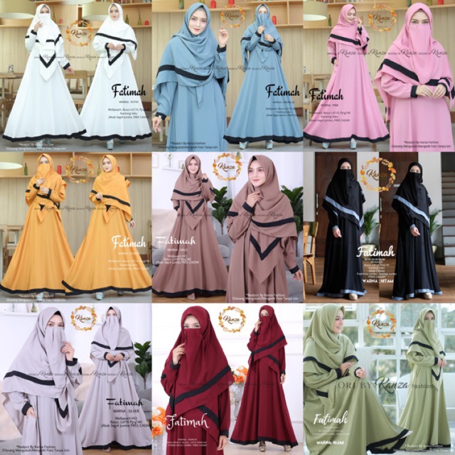 fatimah syari set dress gamis busui pastan jilbab segi empat cadar kanza
