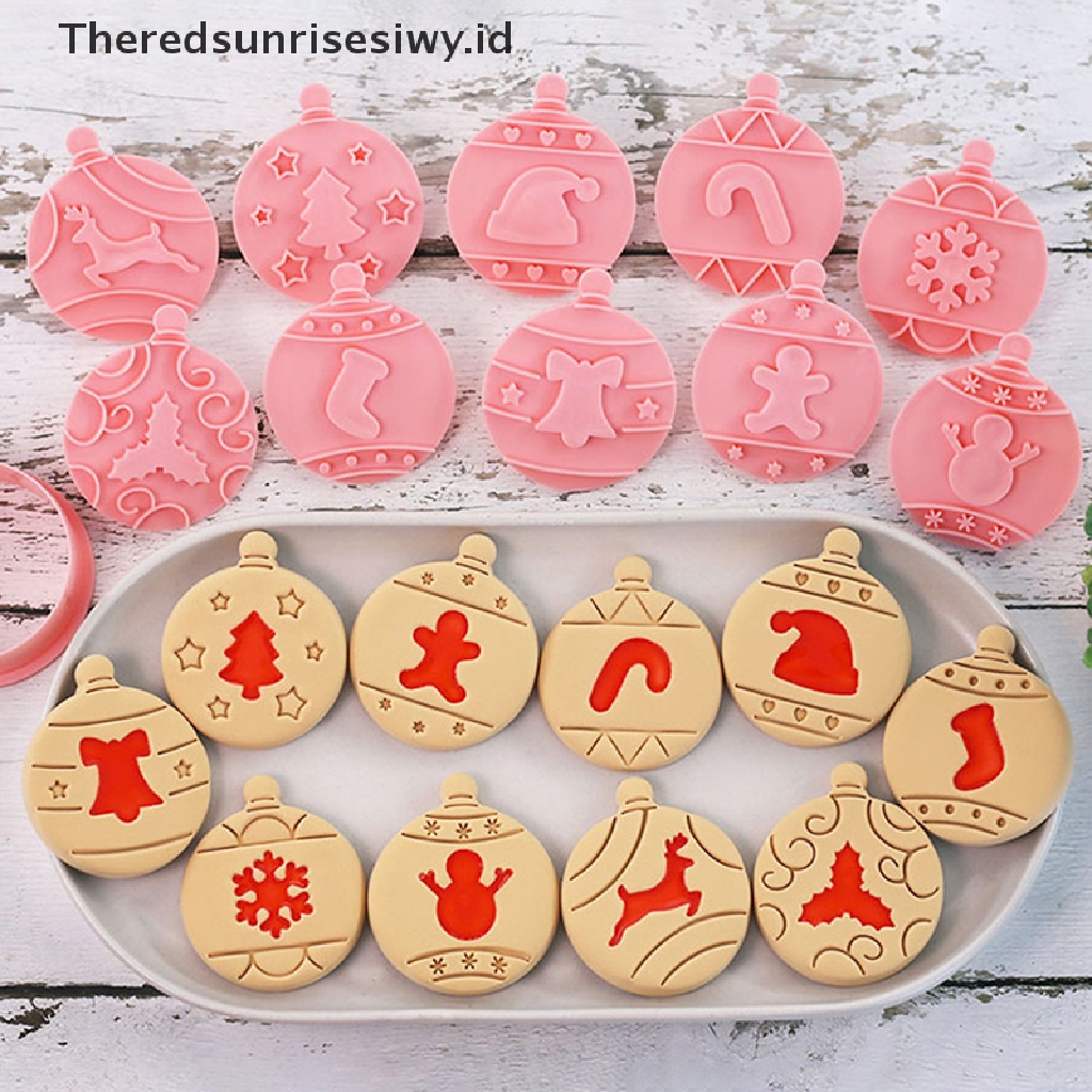 # Alat Rumah Tangga # 10pcs / Set Stempel Embosser Pemotong Fondant Kue Kering Bentuk Bulat Desain Pohon Natal