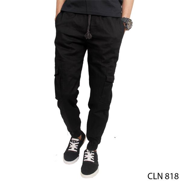 Jogger Long Length For Men Stretch Hitam - CLN 818