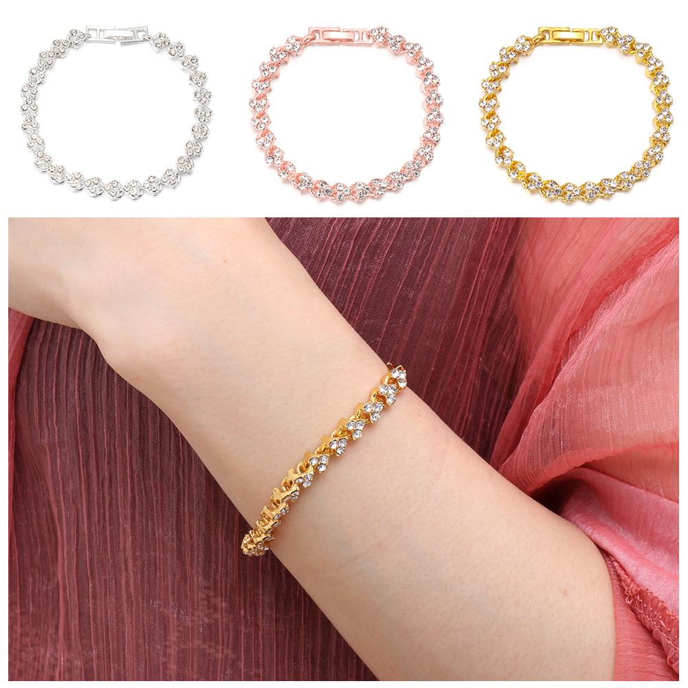 R-flower Rhinestone Bracelets Shiny Wedding Bridal Austria Kristal Tangan Rantai