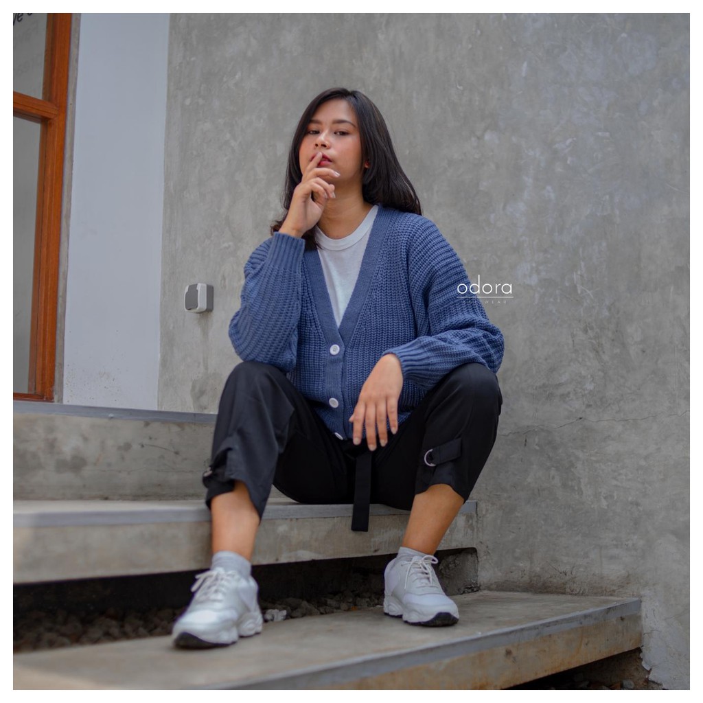Cardigan rajut premium (Carra)-Denim