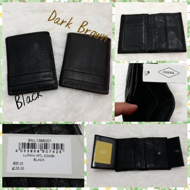Fossil Lufkin Combi - Dompet Pria - Black dan Dark Brown