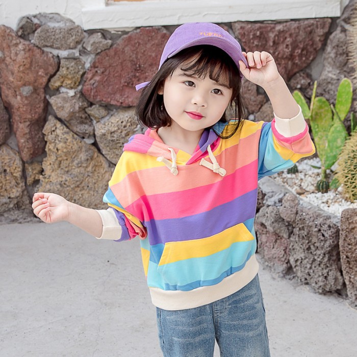 LittleAaron RAINBOW SWEATER atasan baju anak perempuan hoodie lengan panjang import