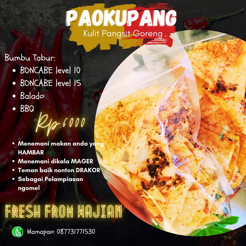 

Paokupang (kulit pangsit goreng bumbu boncabe)