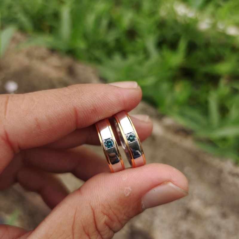BIG SALE cincin kawin perak berlian biru eropa