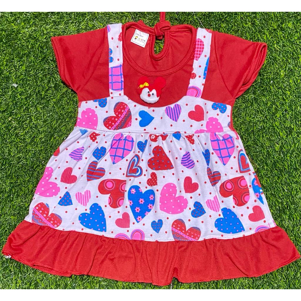 baju bayi dress motif love setelan 3-18bulan