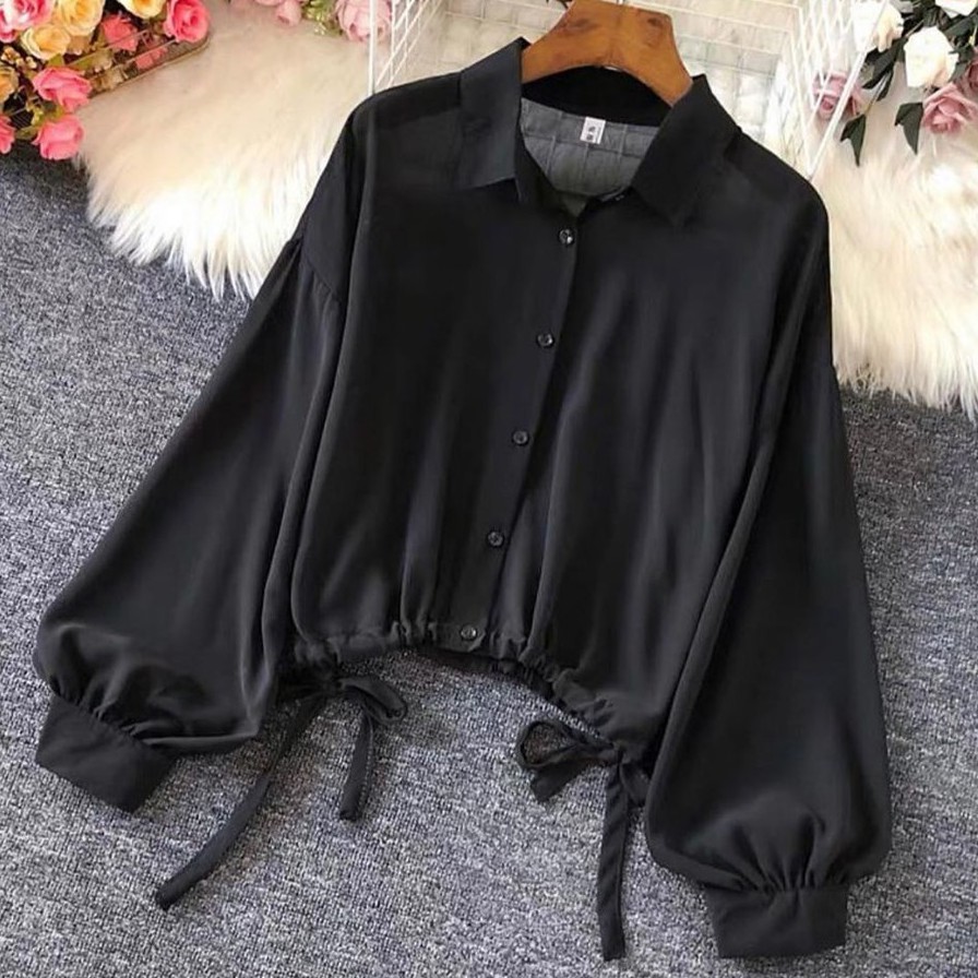 LILI BAJU ATASAN WANITA KOREA BLOUSE / PAKAIAN ATAS POLOS Cewek lengan panjang grosir muslim 0021