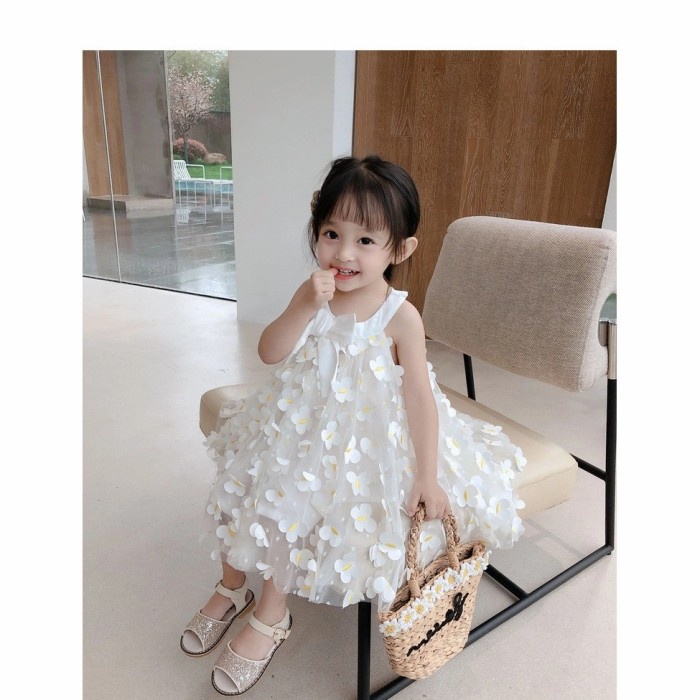 DRESS ANAK 3D BUTTERFLY IMPORT,GAUN PESTA ANAK 3D KUPU2 - Putih, 130