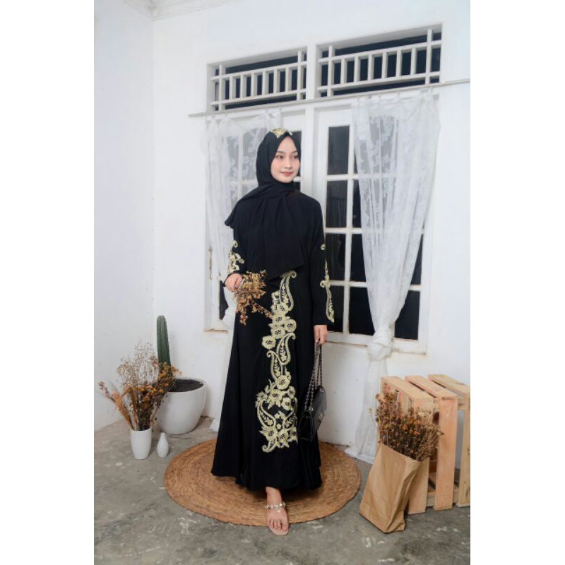 WN276BK ABAYA AZARA BLACK (FREE PASMINA)