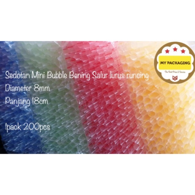 Sedotan Mini Bubble 8mm 18cm / Pop ice / Juice isi 200pcs - Bening Salur