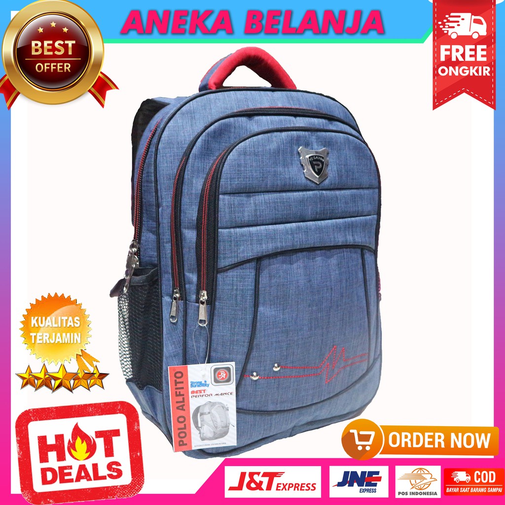 Tas Ransel Alfito Ombak Biru Merah Backpack Sekolah Kerja Kuliah Keren Berkualitas Backpack SMP SMA Cowok Cewek  Bahan Awet Tebal Harga Terlaris Termurah Berkualitas