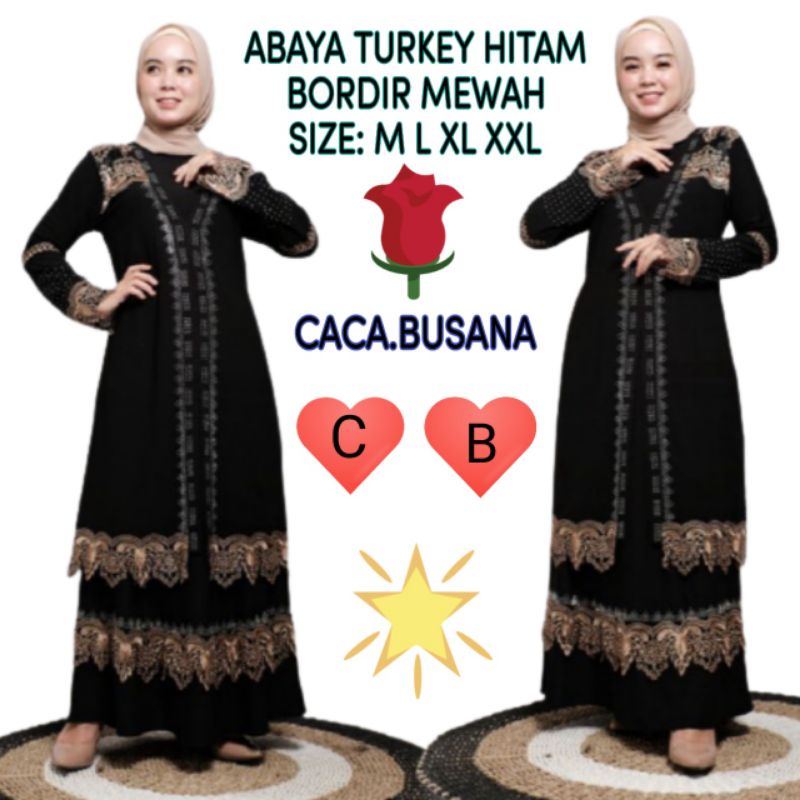 Abaya Turkey Hitam Bordir Mewah Terbaru Abaya Turki Bordir Jersey kombinasi ceruty Kombinasi Payet P