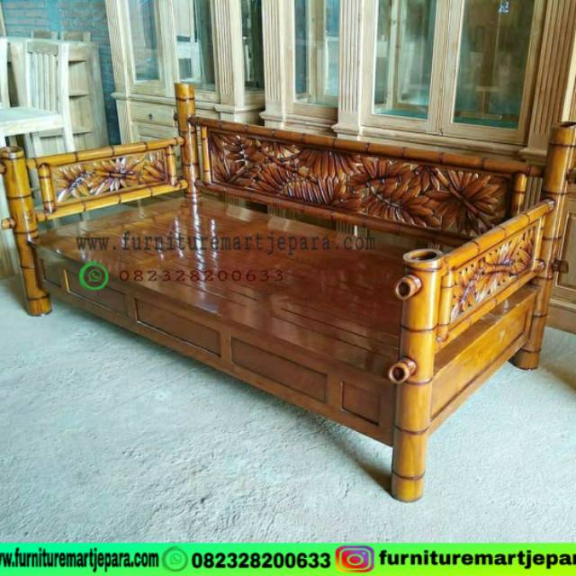 bale bale jati riban daybed ukir bambu