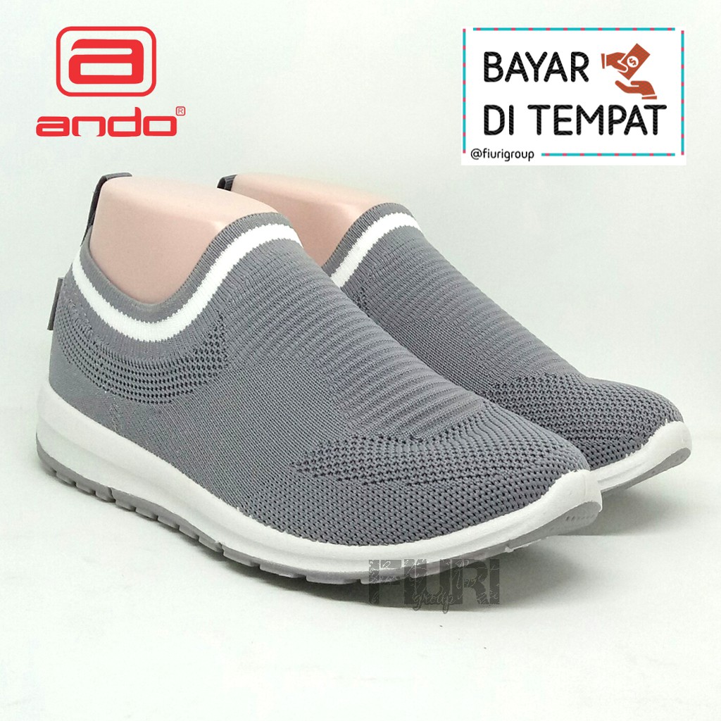 FIURI - ANDO Sierra Original Grey White - Sepatu Olahraga Lari Wanita - Sepatu Sekolah - Sepatu Ando - Sepatu Sneakers Kuliah Senam Gym Jogging Sport Wanita - Sepatu Casual - Sepatu Rajut Slip On - Fashion Wanita Sneakers Wanita