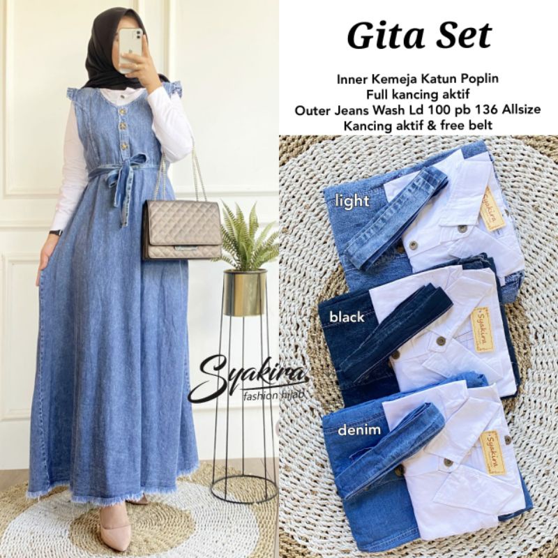 GITA SET BY SYAKIRA. SET OUTER JEANS PLUS INNER GOOD QUALITY