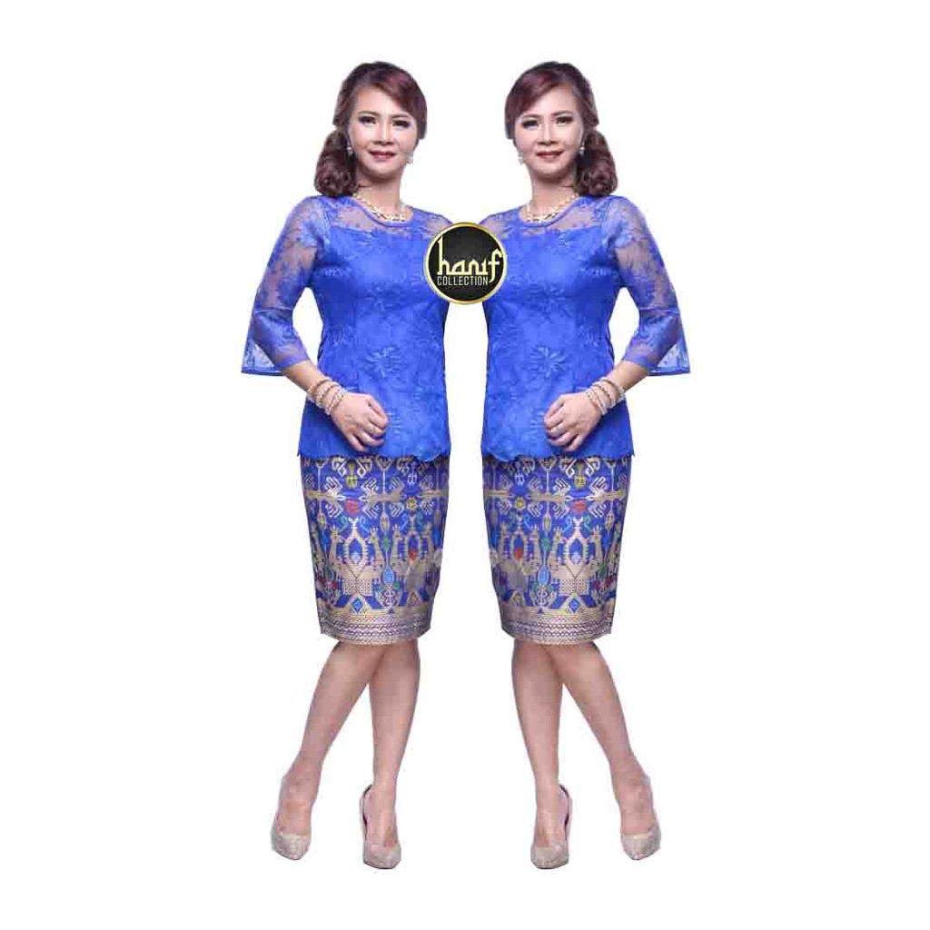 Setelan Baju Batik Batik Brukat Wanita-Biru