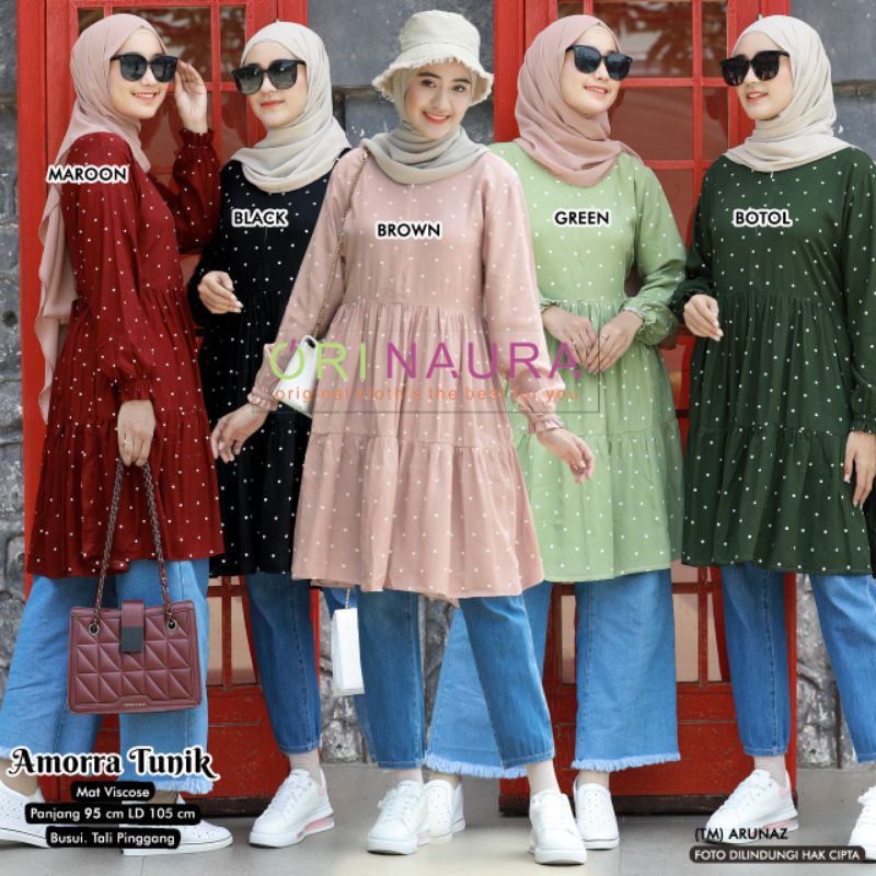 Tunik Polkadot Ori Naura Amorra Tunik Bahan Viscose Premium Busui Tunik Motif Polkadot
