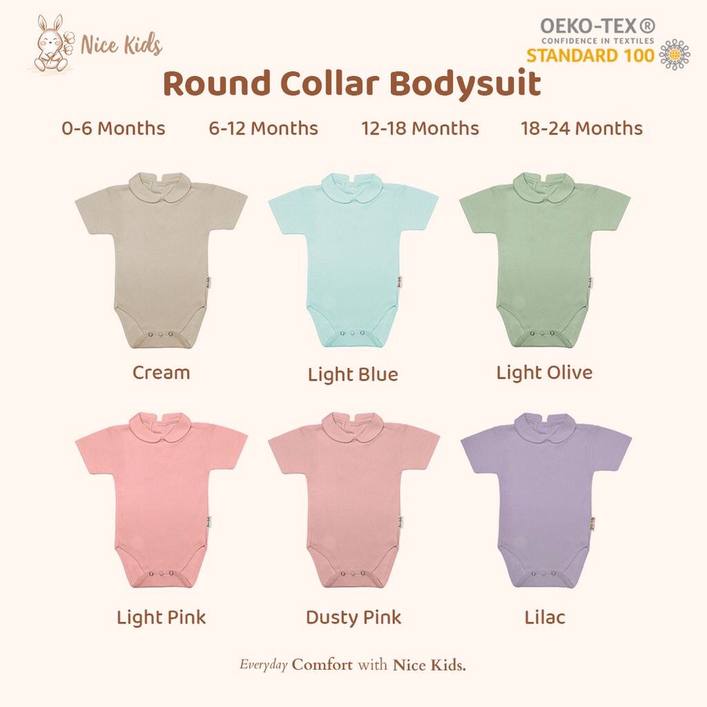 Nice Kids Round Collar Baby Bodysuit Baju Bayi Bodysuit Kerah Bayi 0-24 bulan