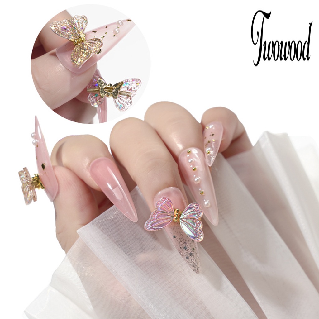 Twowood 3Pcs Ornamen Kupu-Kupu Tahan Air Untuk Nail Art