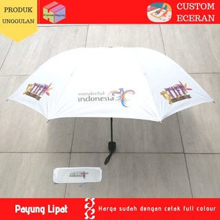 [ custom eceran ] payung lipat 3 putih anti angin sudah sablon logo design suka-suka satuan