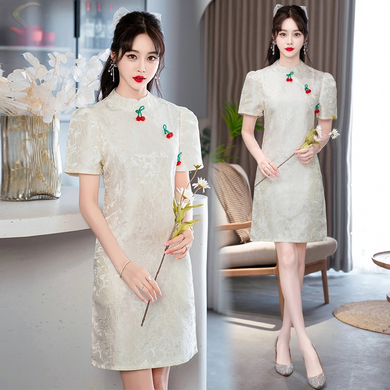 Chinese Traditional Clothing Short Sleeve Lace Modern Cheongsam Dress Women Midi Dresses Casual Party Summer Qipao