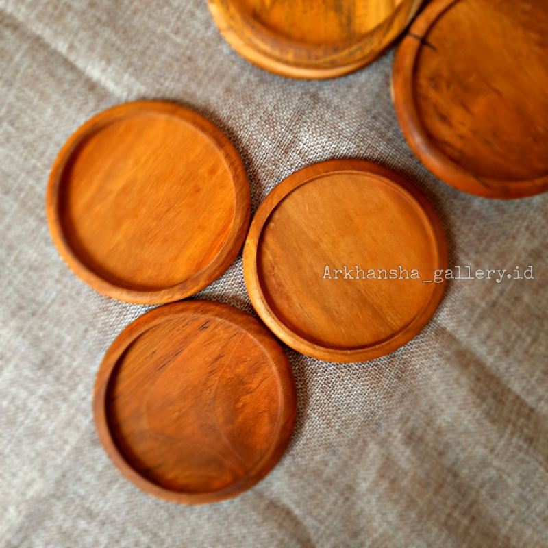 Coaster kayu,coaster kayu bibir oval,tatakan kayu,tatakan gelas kayu,round coaster