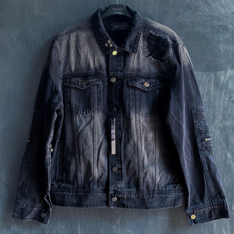 Size XL Rucas Jade Black Biker Denim Jacket