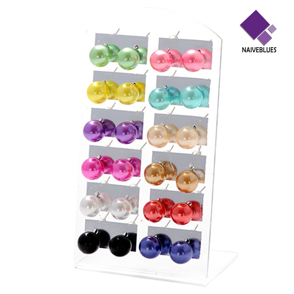 12 Pasang Anting Stud Bentuk Bola Mutiara Tiruan Untuk Wanita