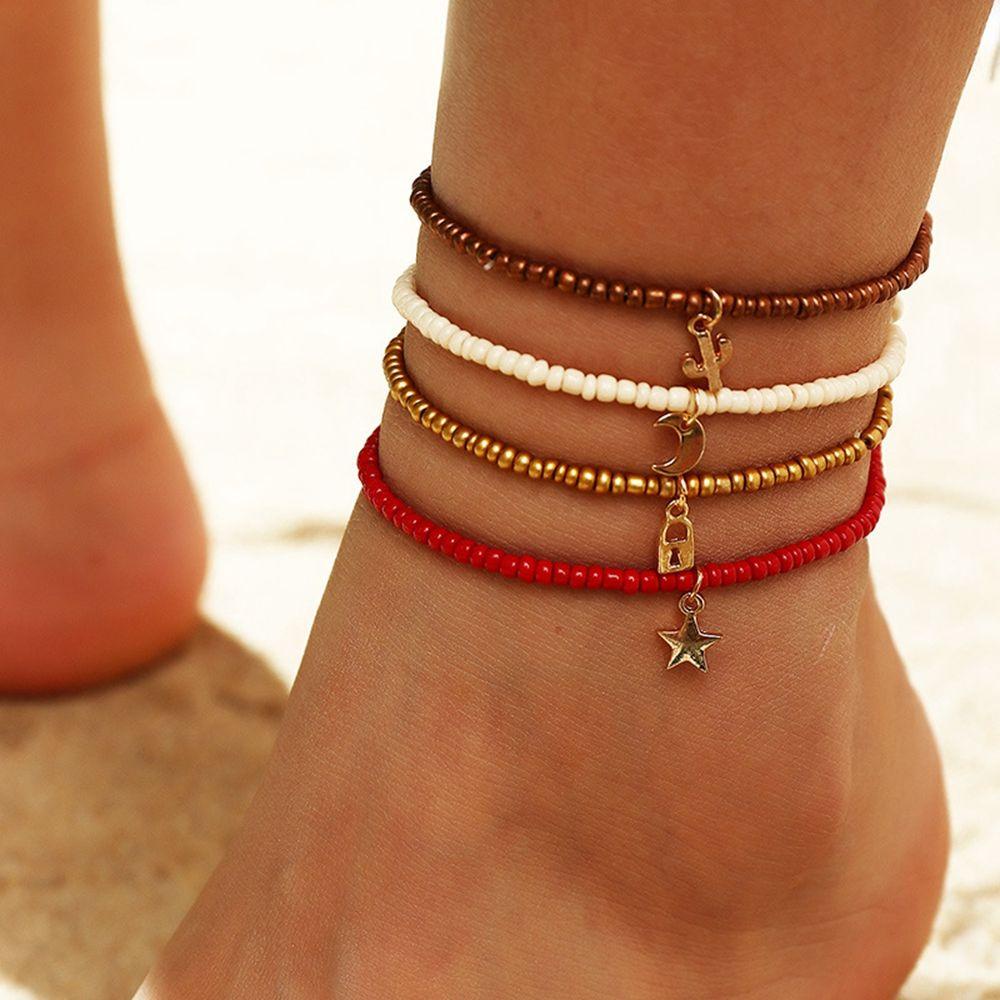 Nanas 4PCS/SET Multilayer Gelang Kaki Wanita Pantai Bohemian Anklet Mixed