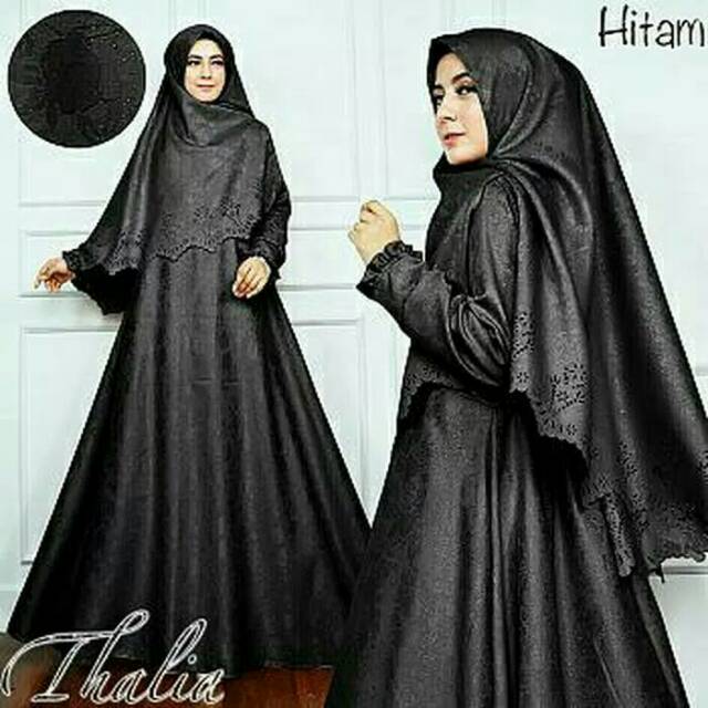Baju Muslim Gamis Thalia Syari Busana Lebaran Wanita Polos Warna Hitam