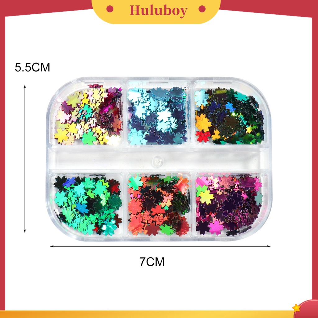 Huluboy Huluboy♡ 6 Grids / Box Serpihan Glitter Sequin Bentuk Bunga Ultra Tipis Untuk Dekorasi Manicure Charms