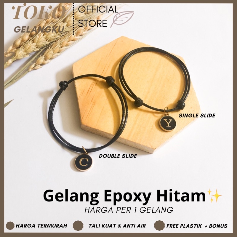 [TERMURAH] (A-Z) GELANG EPOXY HITAM ( BELI 10 FREE 1 GELANG POLOS ) / Gelang Tali Huruf Inisial Pria Wanita / Gelang Couple Sahabat Pacar / Bracelet initial Abjad di