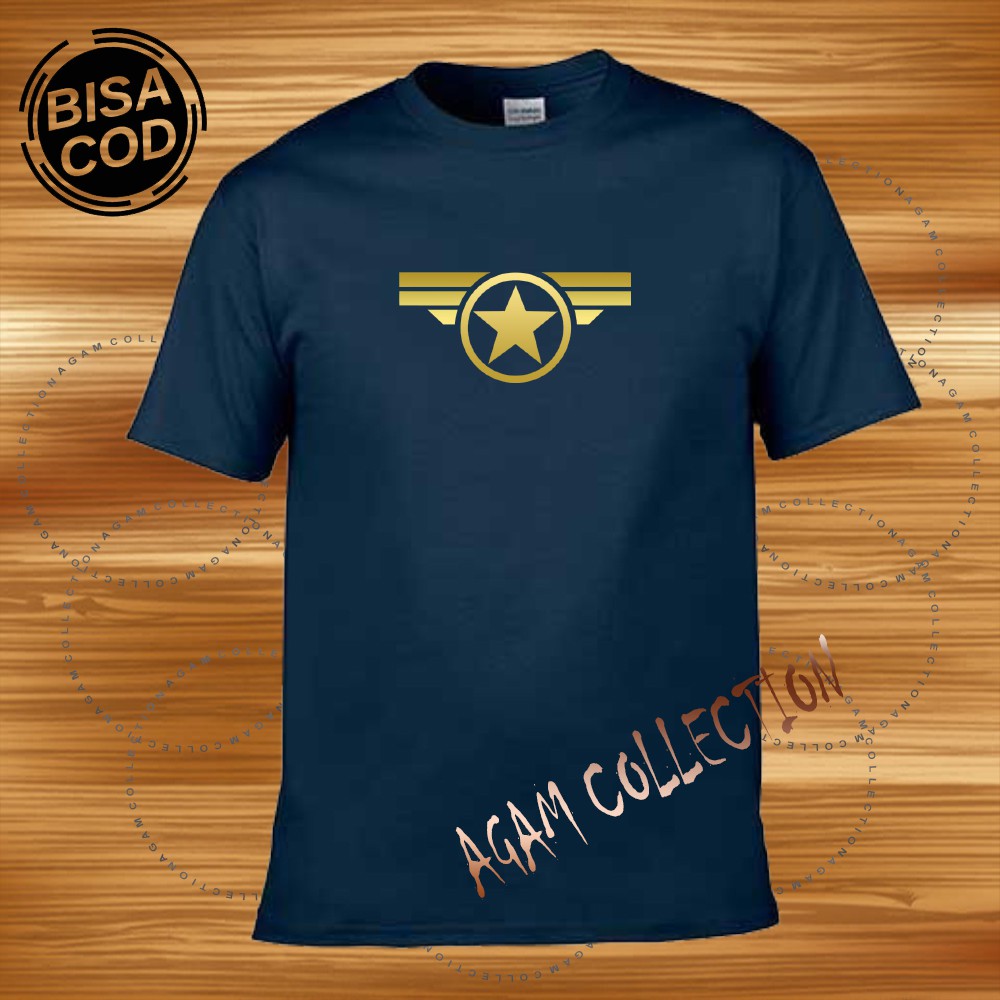 Agam Collection Baju Kaos Distro Captain America 002 Text Gold Lengan Pendek Premium Quality