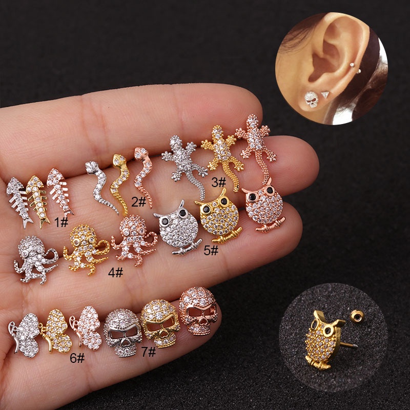 1 Pcs Korean Style Fashion Creative Owl Gecko Animal Shape Prevent Allergy Earring for Women