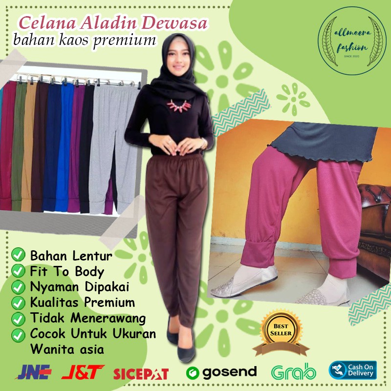 Celana Aladin Wanita Dewasa Celamis Panjang Pants Jumbo Dalaman Gamis Bahan Kaos