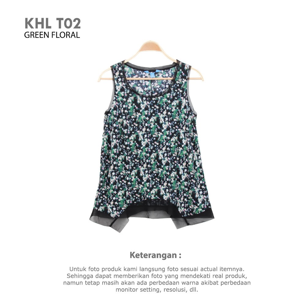 Baju Atasan Korea Fashion Wanita Warna Hijau Bunga-bunga Kecil Ramping Slimfit Baju Pantai