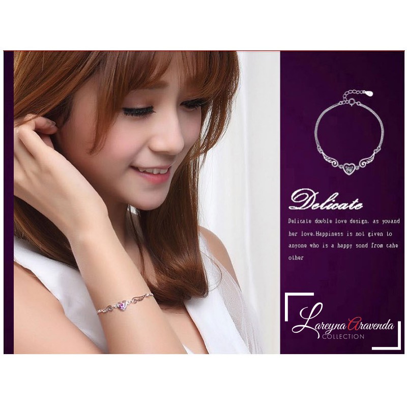 Gelang Tangan Titanium Wanita Model Sayap Hati Kristal Crystal Swarovski GL005