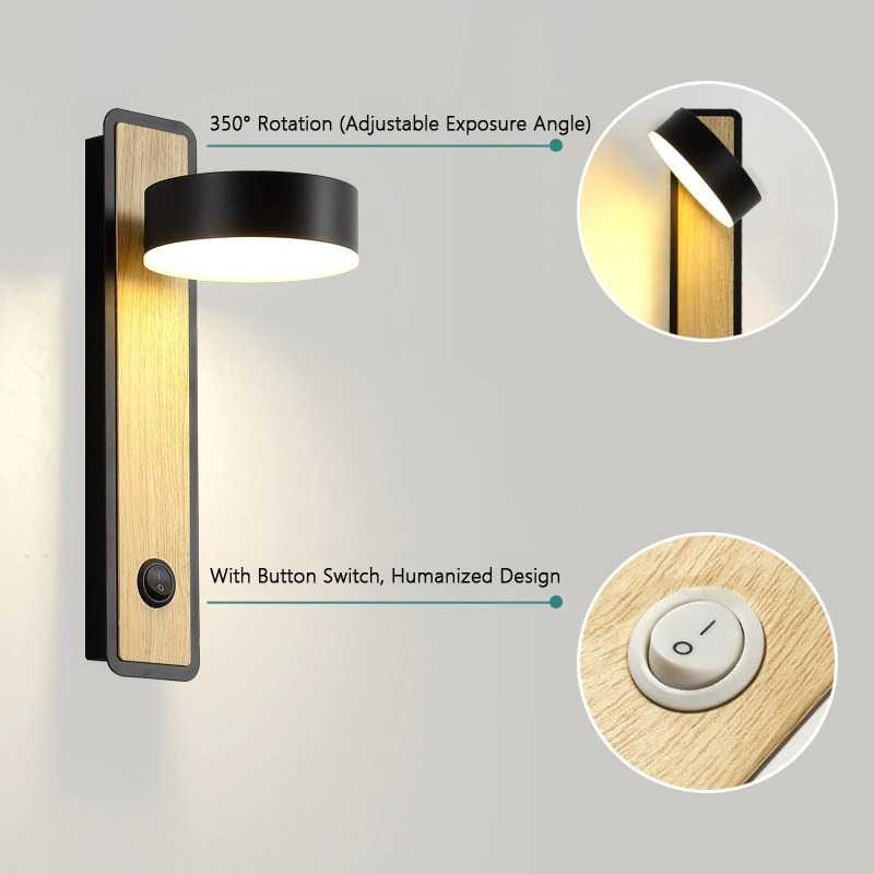 Lampu LED Hias Dinding Adjustable Rotate Night Light 5W Kayu Aluminium