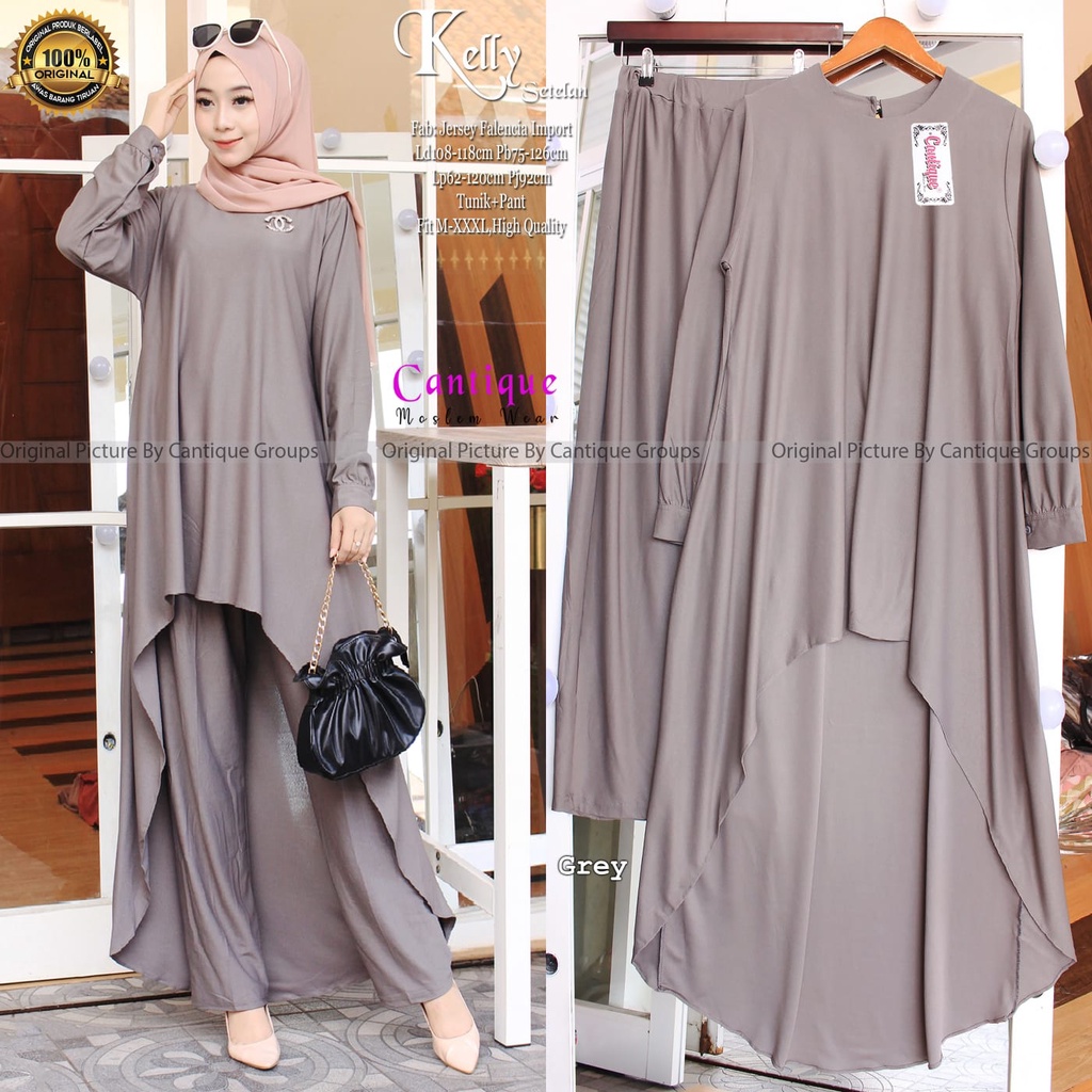 Set wanita jumbo LD 108 melar 118 setelan tunik polos mat jersey falencia one set big size lengan panjang Ori Srikandi | Kelly Asyifa Yumia Syakilla Whiteney-Kelly grey