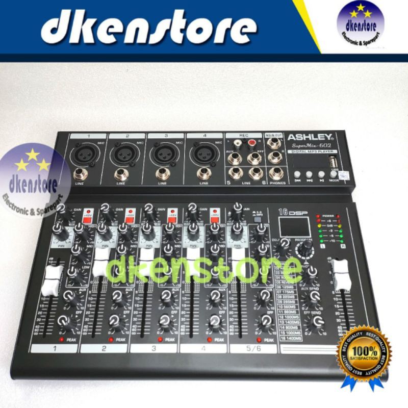 Mixer Ashley Supermix 6ch 602 Super Mix Echo delay 16 DSP Bluetooth Mp3 Player Youtuber Studio Origi