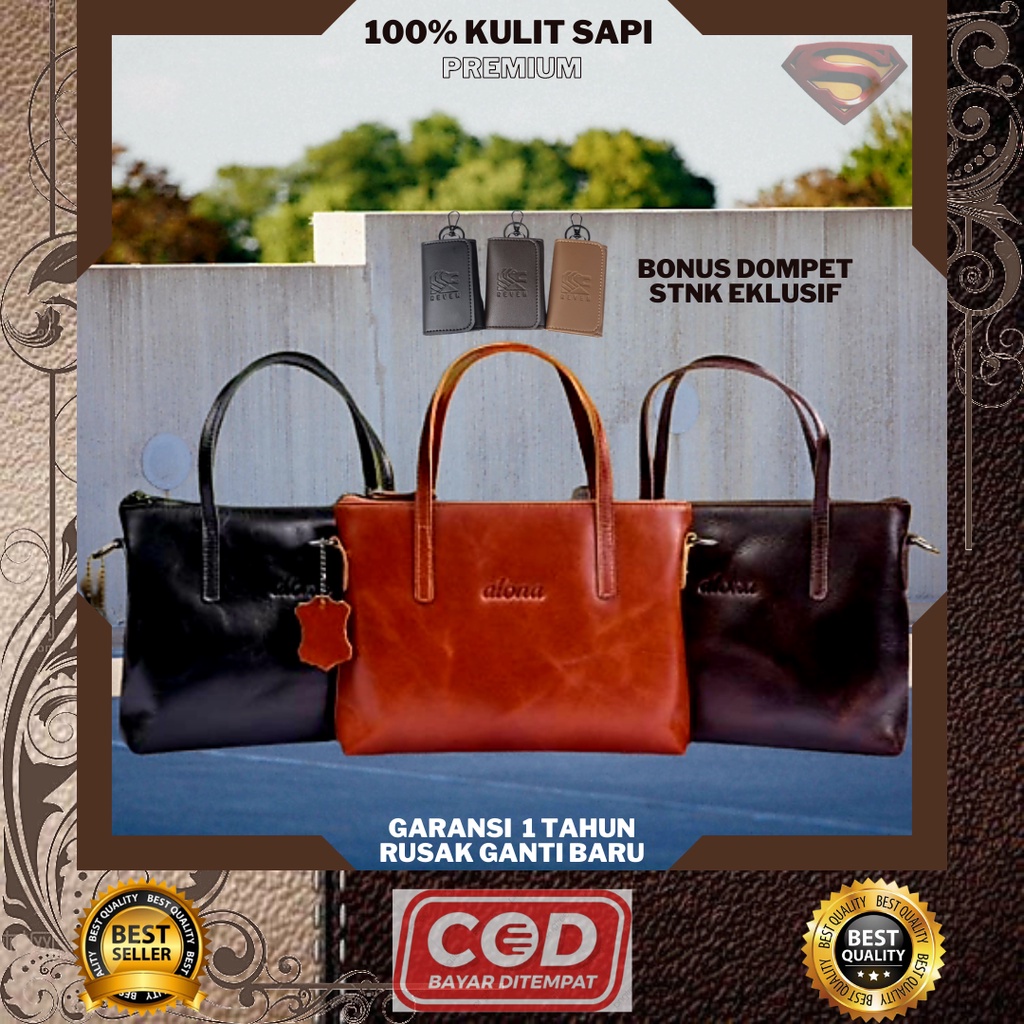 TAS KULIT ASLI WANITA SELEMPANG ORIGINAL SELEMPANG CEWEK ANTI AIR WATERPROOF TAHAN API ALONA REVEN |