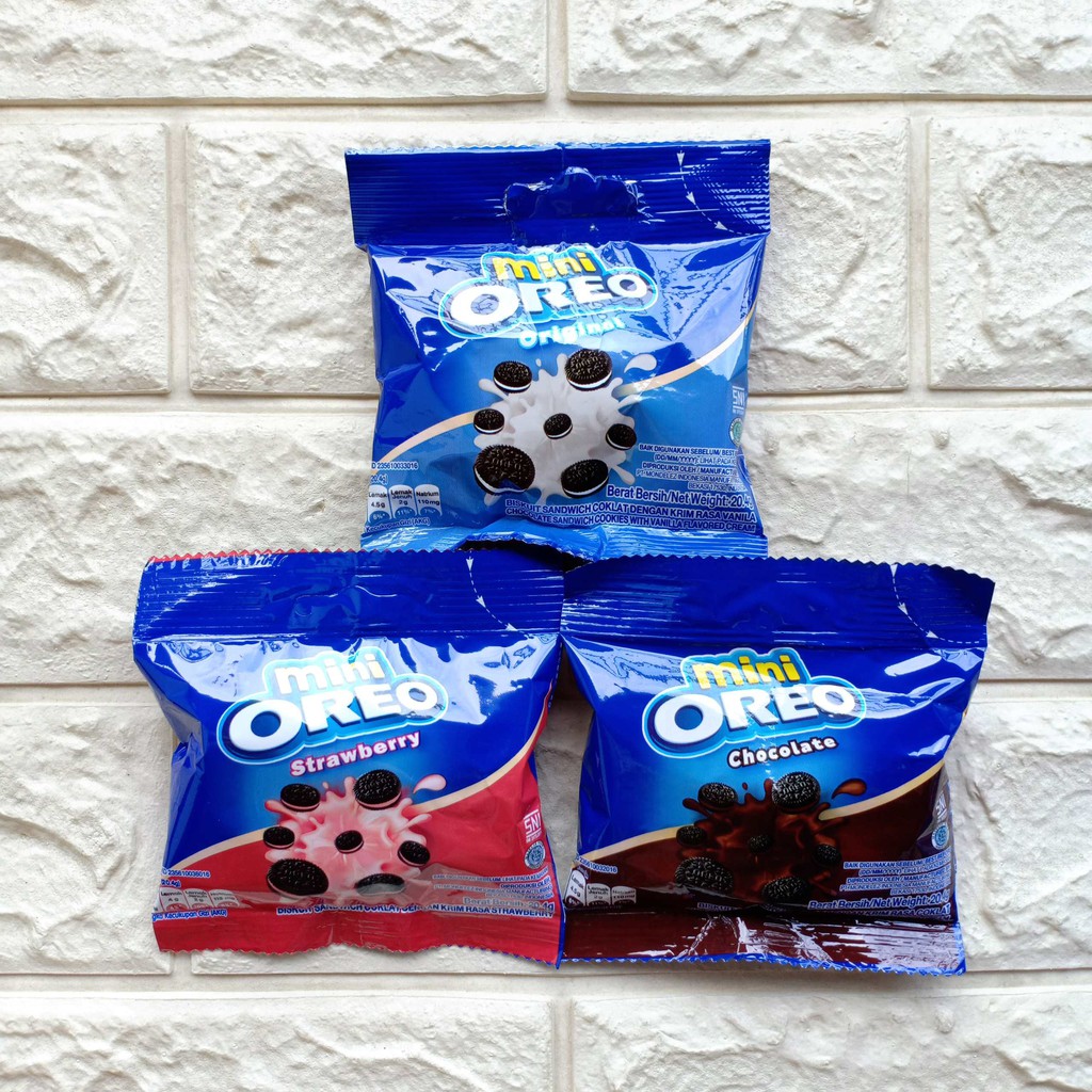 

Oreo Mini Original Strawberry Chocolate 20,4gr Biskuit Sandwich Coklat Vanila Stroberi Cemilan Anak