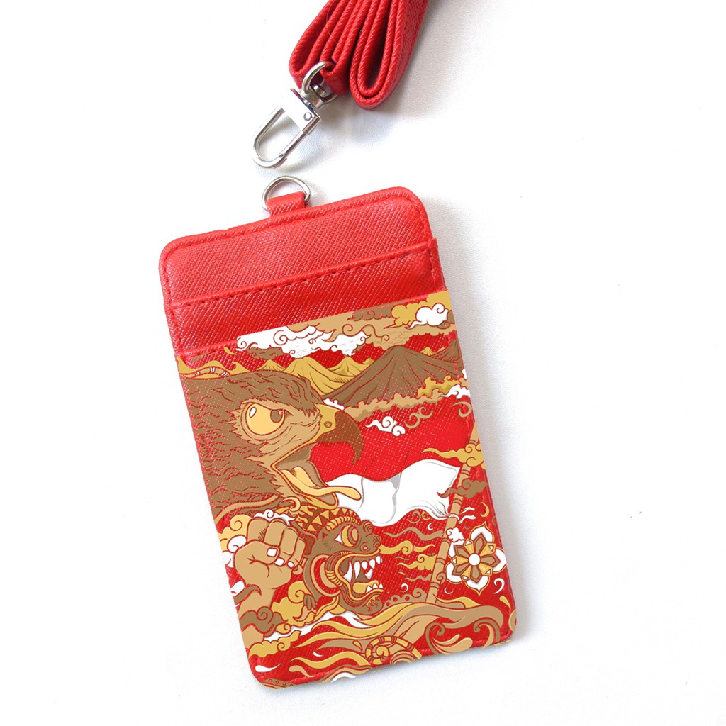 lanyard ID card Holder Pedjoeang Tema Indonesia tempat kartu gantung custom kulit saffiano leather