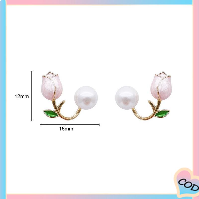 COD❤️ Hiasan Mutiara Imitasi Bunga Tulip Temperamen Anting Modis Manis-A.one