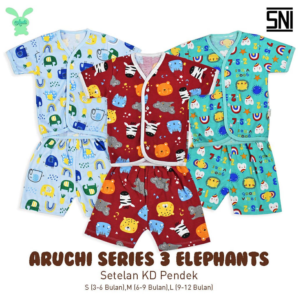 ♥BabyYank♥ SETELAN PIYAMA BAYI/BABY TANGAN PENDEK ANIMAL ARUCHI (3-12BULAN)