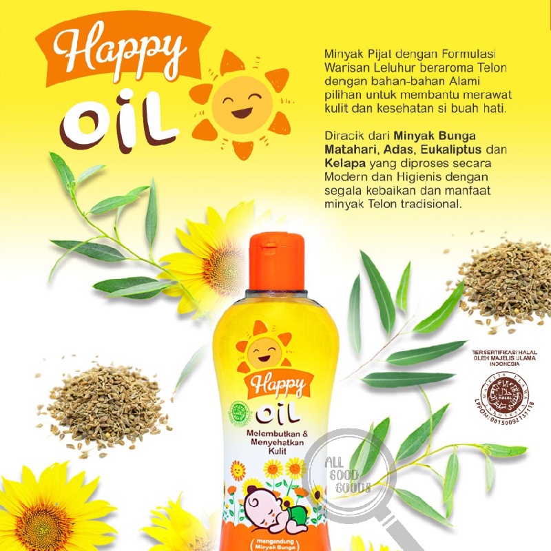 Happy Oil Bunga Matahari 100ml - Minyak Pijat Bayi Anak Aroma Telon 100 ml