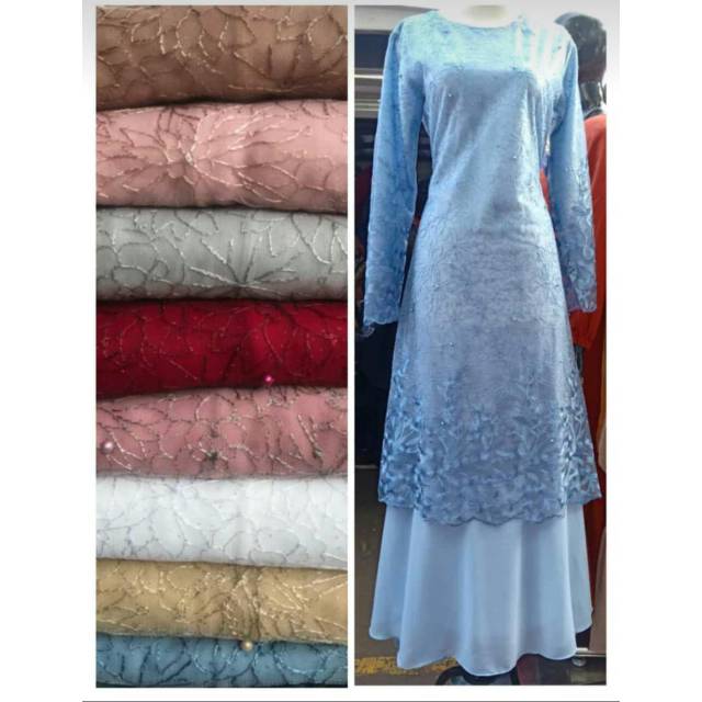 Gamis pesta brokat tule Kombi ceruty ready size