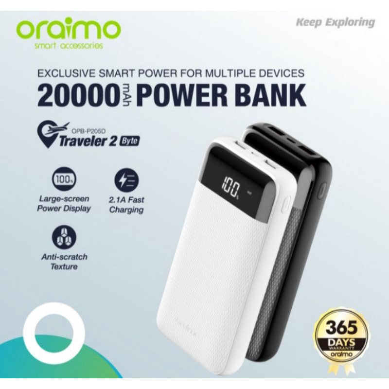 Power Bank Oraimo Travel 2 Power Bank 20000Mah Dual USB Fast Charging OPB-P205D